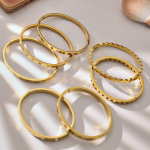 Bracelets Pour Femmes En Acier Inoxydable Rainuré, Imperméables Et Anti-Ternissement, Couleur Or, Ornés De Zircon. h5 Image4