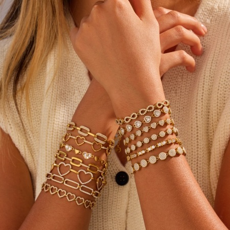 Bracelet chaîne élégant et irrégulier en acier inoxydable, couleur or, étanche, en forme de cœur, de cercle ou de rectangle.