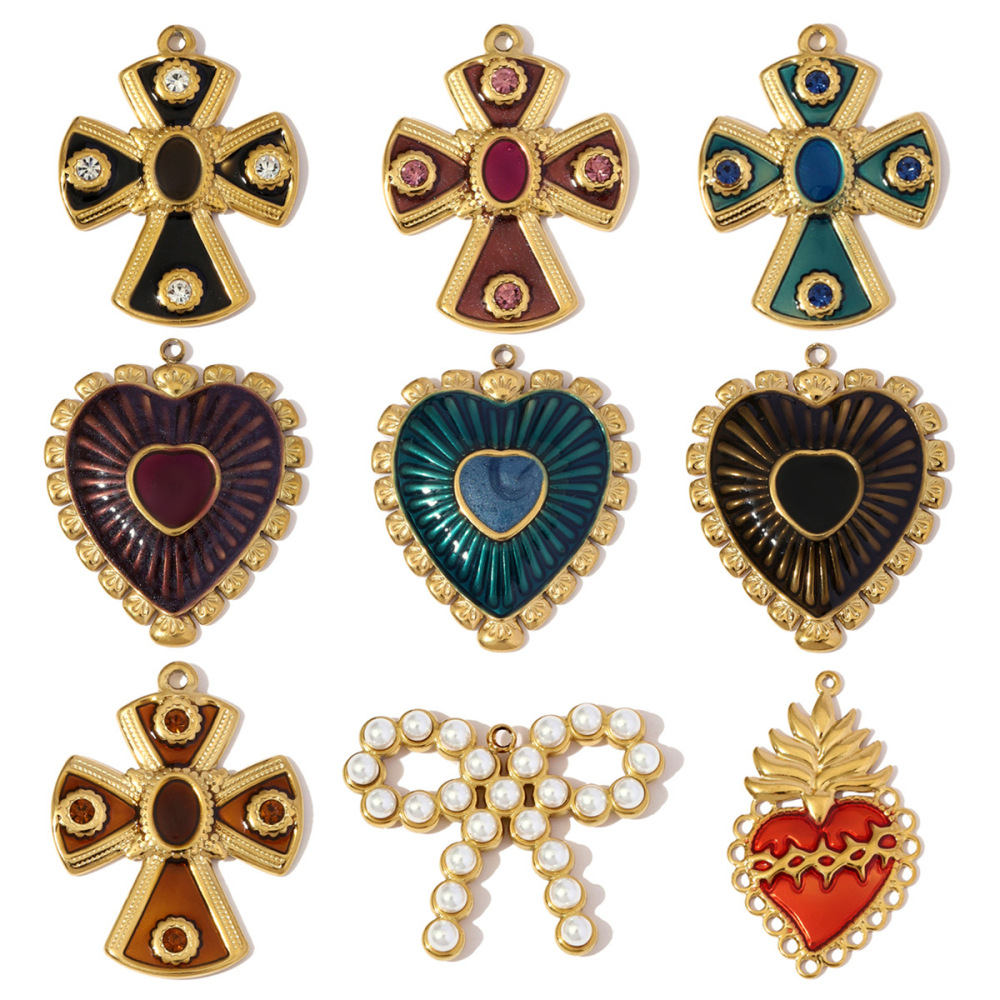 Pendentifs Pour Femmes En Forme De Croix Vintage, En Acier Titane, Étanches Et Anti-Ternissement, Couleur Or Image6