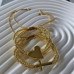 Bracelets À Breloques Élégants Pour Femmes, En Cuivre, Avec Perles En Forme De Cœur Et De Croix h5 Image2