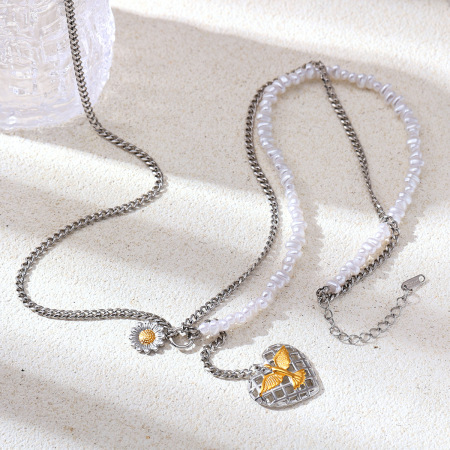 Collier pendentif cœur en acier inoxydable étanche, couleurs assorties 2