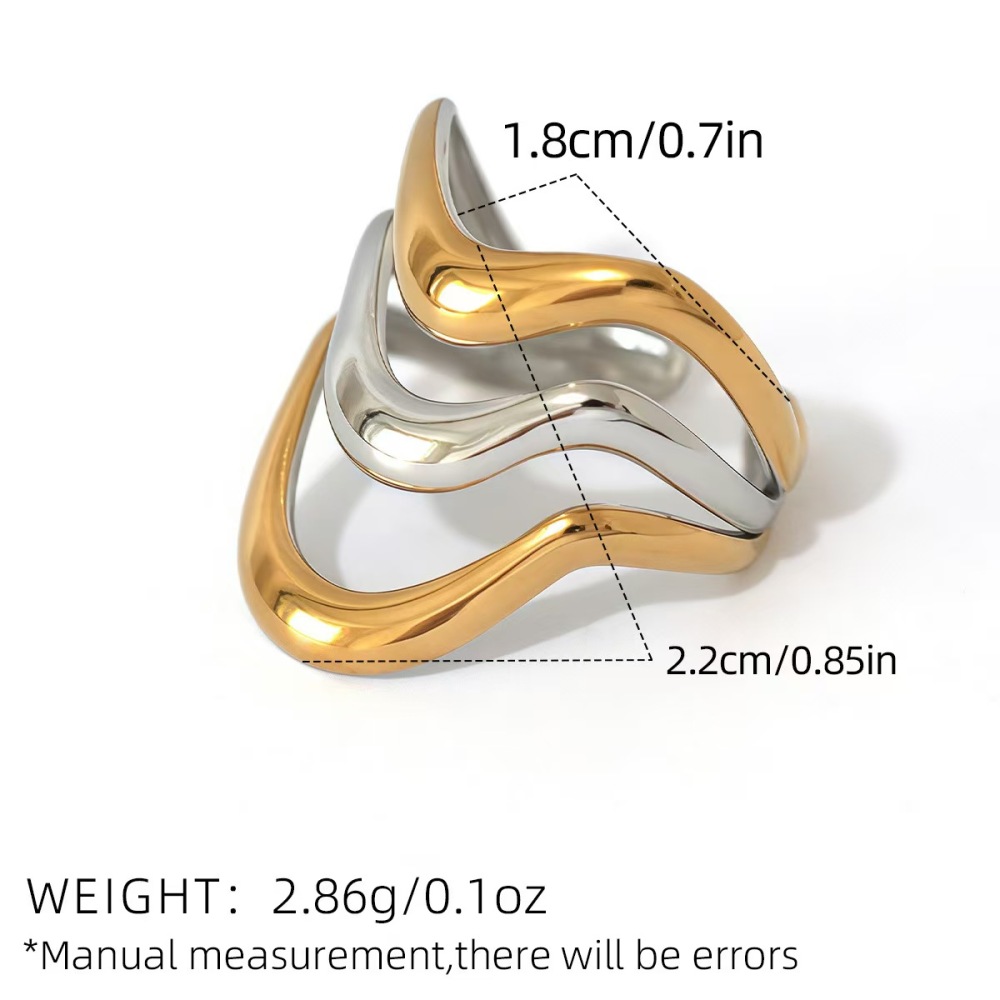 Bague Simple Series Daily Irregular Shape Lines En Acier Inoxydable Étanche Couleur Or 