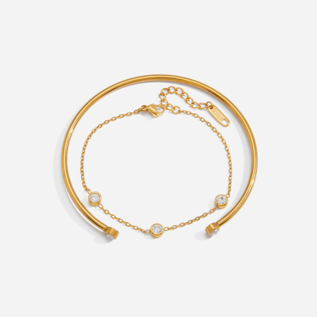 Ensembles de bracelets pour femmes en acier inoxydable léger, étanche, couleur or et zircon.