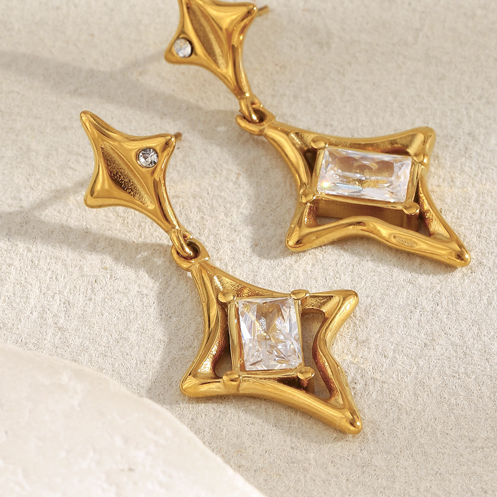 Boucles D'Oreilles Pendantes En Acier Inoxydable Imperméables En Forme D'Étoile Image4