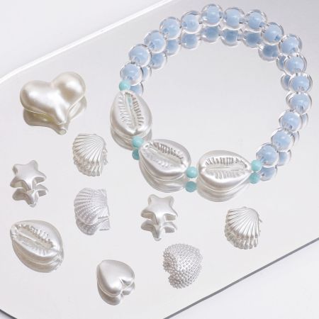 Perles de bijou en ABS élégantes en forme de cœur et de coquillage, collection classique