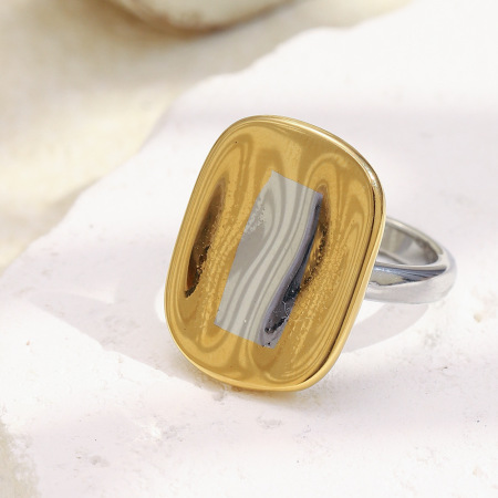 Bague carrée en acier inoxydable doré et argenté, étanche