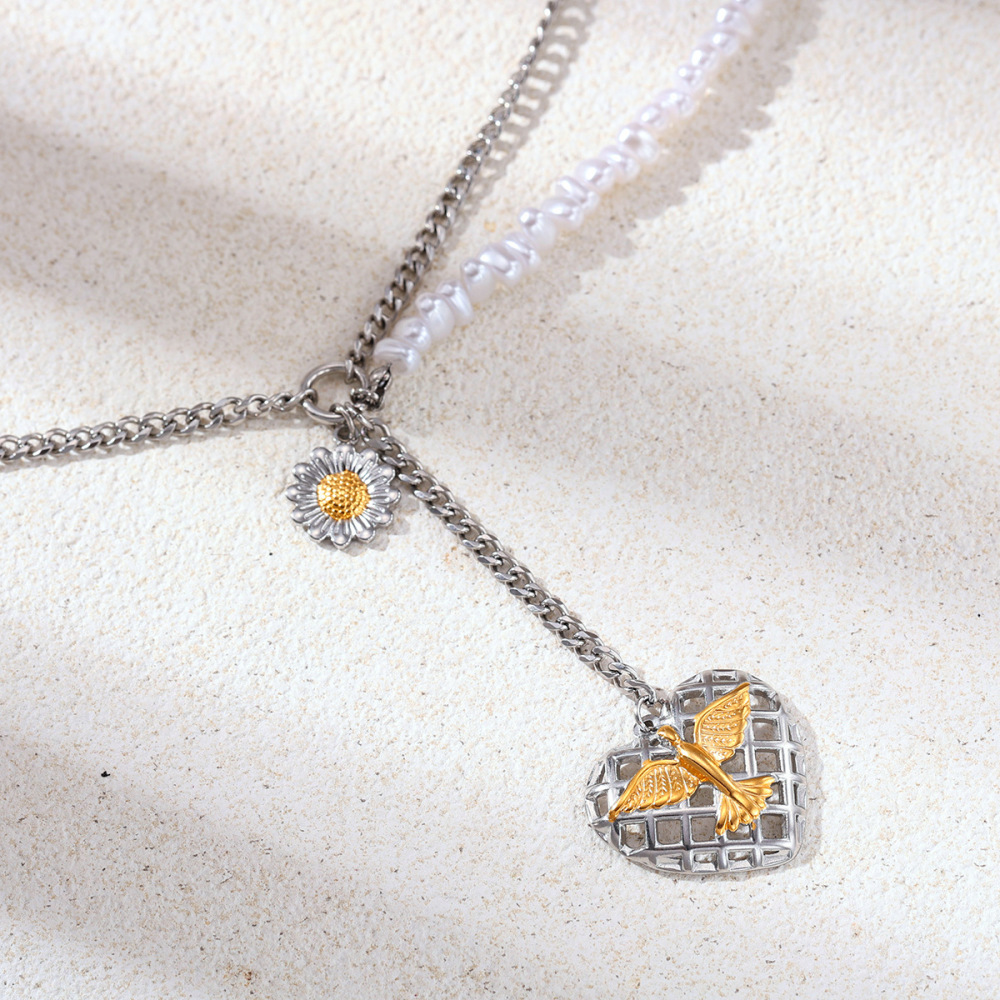 Collier Pendentif Cœur En Acier Inoxydable Étanche, Couleurs Assorties h5Image3
