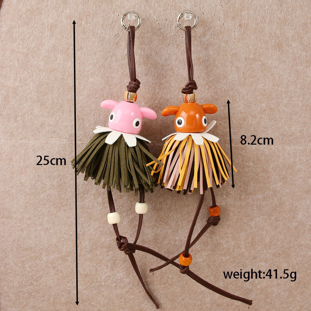 Porte-Clés De Sac Pour Femme En Pu À Pompon Rétro De Dessin Animé De Luxe Image4