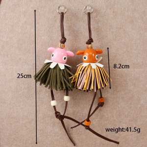 Porte-Clés De Sac Pour Femme En Pu À Pompon Rétro De Dessin Animé De Luxe h5 Image4