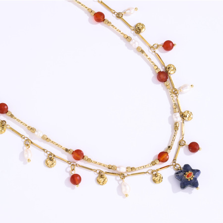 Colliers pendentifs pour femmes en acier inoxydable, couleur or, avec étoile délicate en pierre naturelle