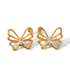 Boucles D'Oreilles Papillon En Acier Inoxydable Étanche, Couleur Or, Avec Zircon. h5 