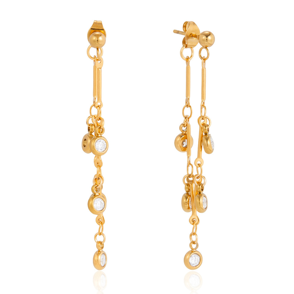 Boucles D'Oreilles De Soirée Pour Femmes, Ornées De Zircons Dorés, Imperméables Et Anti-Ternissement, Avec Pompon Raffiné. 