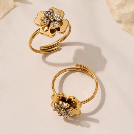 Ensembles de bijoux pour femmes Classic Clover en acier inoxydable doré avec zircon, étanches et anti-ternissement