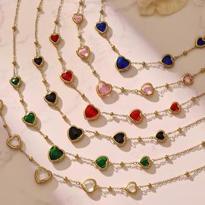Ensembles De Bijoux Pour Femmes En Acier Inoxydable Doré, Imperméables Et Anti-Ternissement, En Forme De Cœur Romantique En Verre h5 Image6