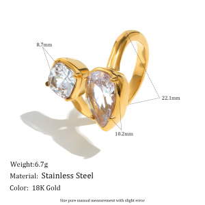 Bague Simple Et Étanche En Acier Inoxydable Avec Zircon Couleur Or h5