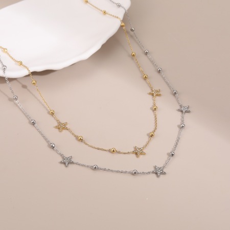 Colliers à maillons pour femmes en acier inoxydable, plaqué or 18 carats, avec perles de forme irrégulière simple, étoile et cercle. 2