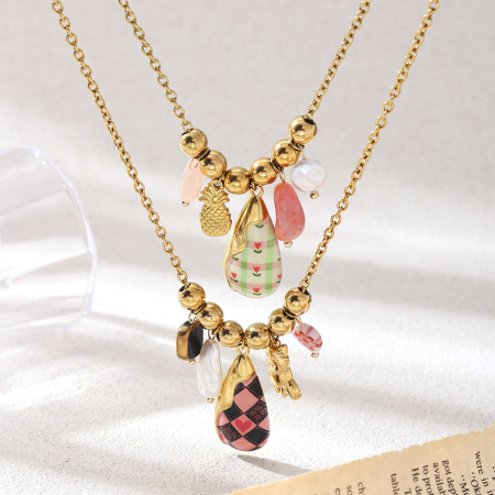 Collier pendentif en acier inoxydable à motif écossais, étanche et couleur or
