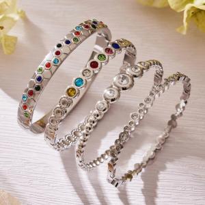 Bracelet Jonc Pour Femme En Acier Inoxydable Doré Avec Cercle De Zircon Brillant, Imperméable Et Anti-Ternissement h5 Image3