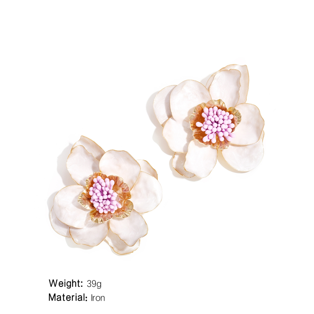 Boucles D'Oreilles Puces En Fer Pour Femme, Motif Camélia, Simples, Romantiques Et Délicates. Image2