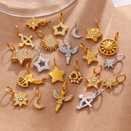 Pendentif unisexe Simple Series Daily Sun Star Moon en acier inoxydable étanche couleur or avec strass