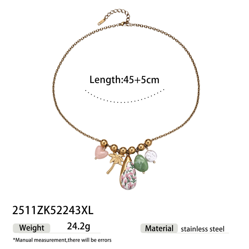 Collier Pendentif En Acier Inoxydable Étanche Couleur Or Avec Motif Floral Délicat 