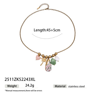 Collier Pendentif En Acier Inoxydable Étanche Couleur Or Avec Motif Floral Délicat h5 