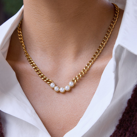 Colliers à maillons pour femmes Daily Bold Chain en acier inoxydable, imperméables et anti-ternissement, couleur or