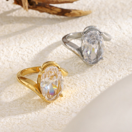Bague étanche en acier inoxydable et zircon ellipse 2