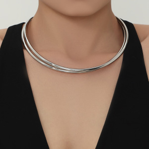 Collier Ras-De-Cou Minimaliste Incurvé En Acier Inoxydable Doré, Imperméable Et Anti-Ternissement Pour Femme h5 Image3
