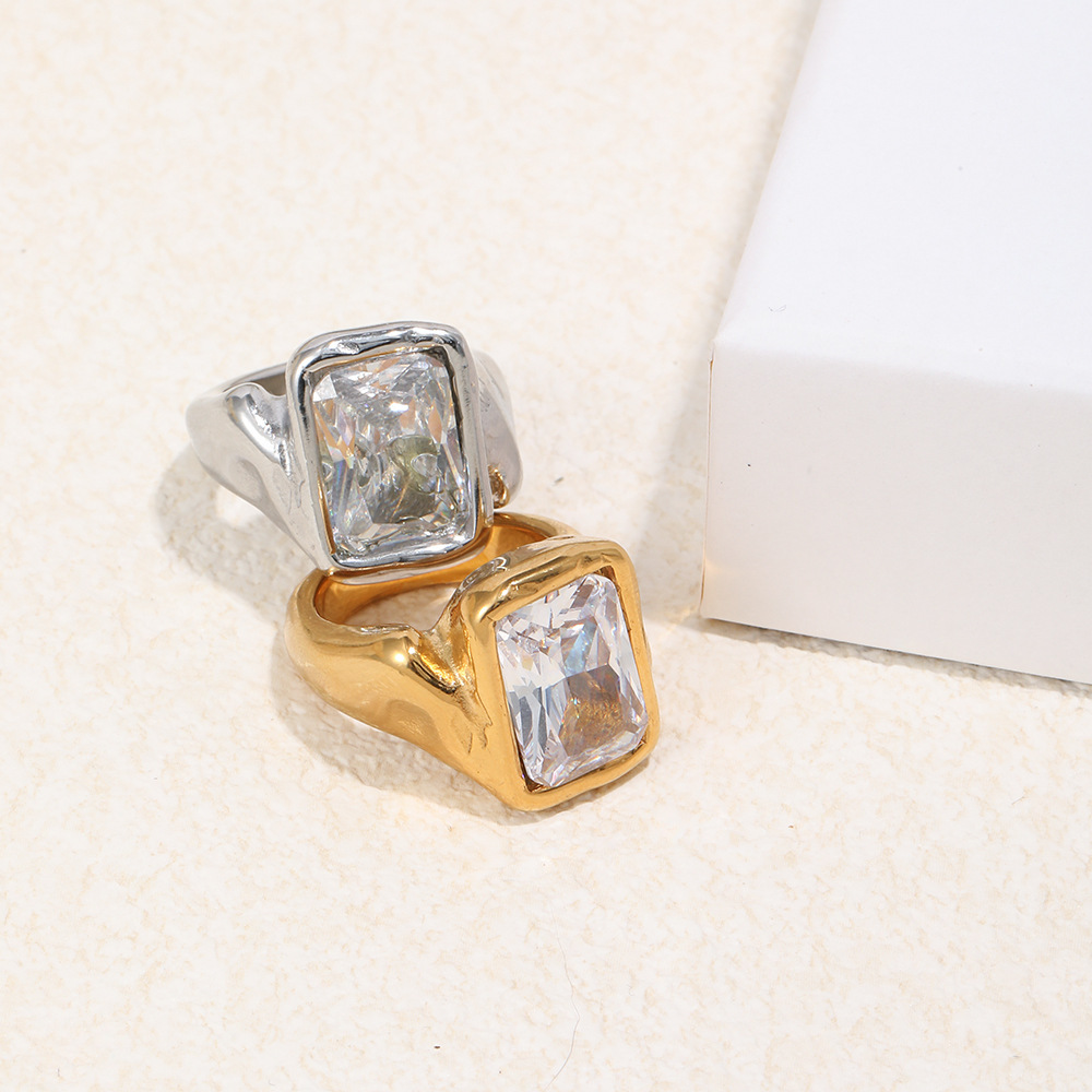 Bague Étanche En Acier Inoxydable Et Zircon Carré Image5