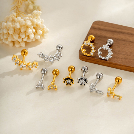Boucles d'oreilles piercing pour femmes, collection Simple, couleur cuivre doré, zircon.