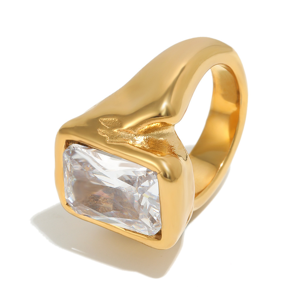 Bague Étanche En Acier Inoxydable Et Zircon Carré