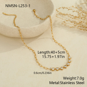 Ensembles De Bijoux Pour Femmes, Série Romantique, Élégante Chaîne En Acier Inoxydable Étanche Couleur Or h5 