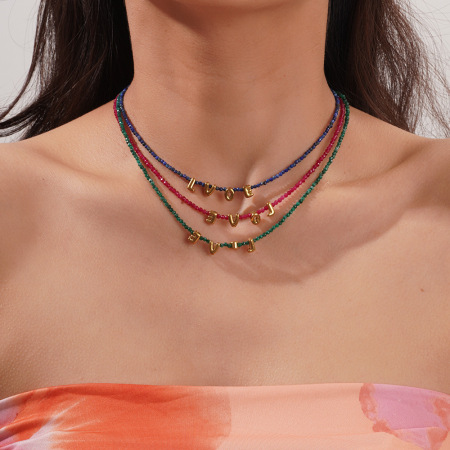 Colliers de perles scintillantes LOVE en acier titane couleur or pour femmes 2