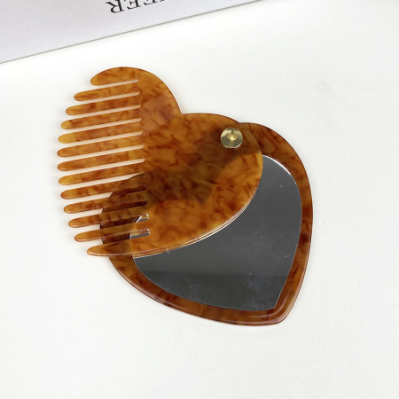 Miroir-peigne de maquillage multifonctionnel vintage en acétate en forme de cœur coloré 2