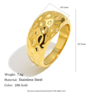 Bague Tendance En Acier Inoxydable Imperméable À Motif Martelé Simple h5