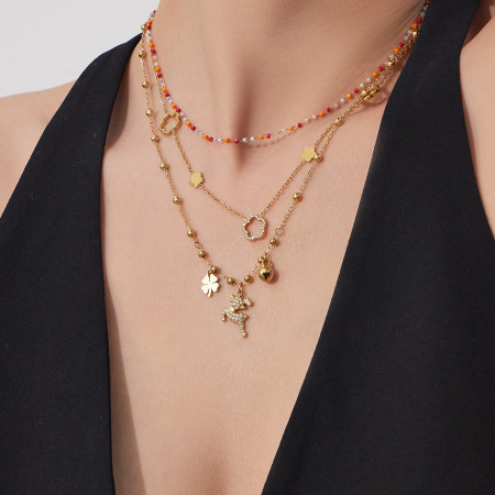 Collier pendentif femme en acier inoxydable doré, léger, imperméable et anti-ternissement, avec chaîne à fleurs simple 2