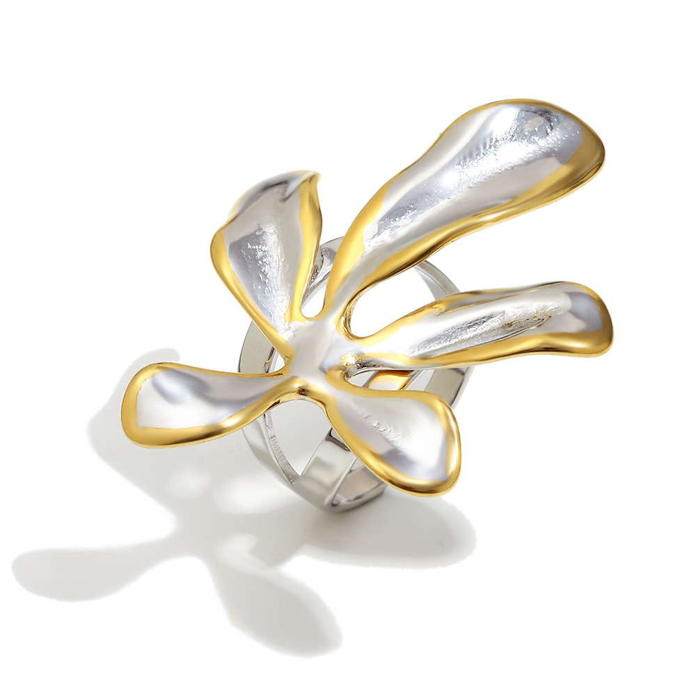 Bague Imposante En Acier Inoxydable Doré Et Argenté, En Forme De Fleur, Étanche 