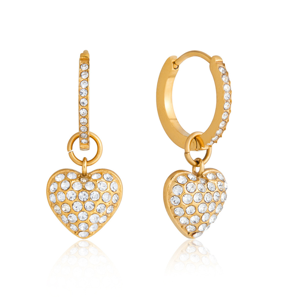 Boucles D'Oreilles Pendantes Sleek Heart Pour Femmes, En Acier Inoxydable Étanche, Couleur Or