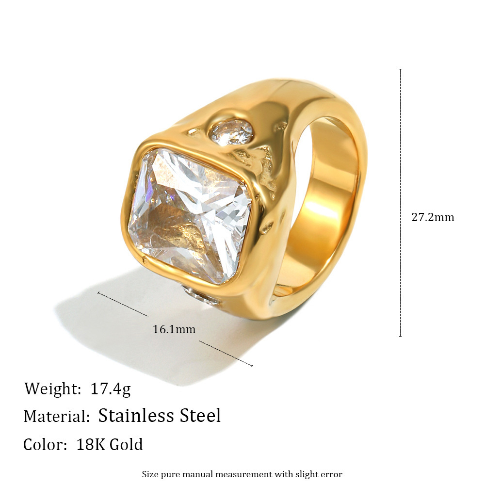 Bague Classique Carrée En Acier Inoxydable Et Zircon Étanche Image2