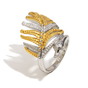 Bague Statement En Forme De Feuille, En Acier Inoxydable Doré Et Argenté, Étanche h5 