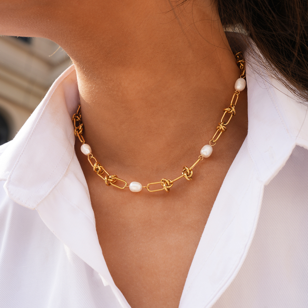 Colliers À Maillons Pour Femmes, Collection Simple Series Daily Chain, En Acier Inoxydable Étanche, Couleur Or Image4