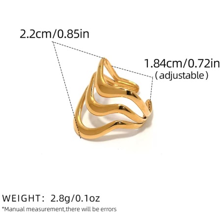 Bague simple et élégante au quotidien, ornée de lignes en forme de cœur irrégulières, en acier inoxydable étanche couleur or.