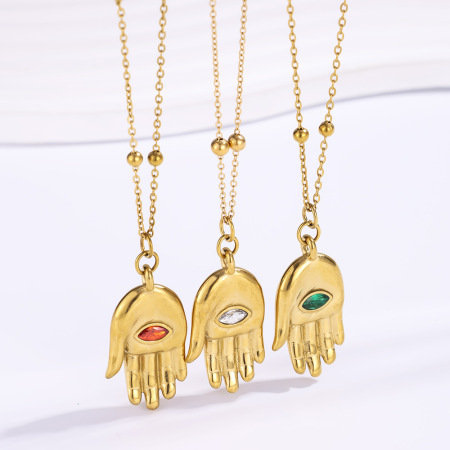 Colliers pendentifs élégants en acier titane couleur or, en forme de main, pour femmes