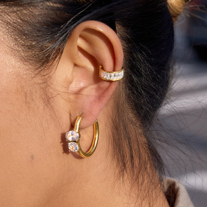Boucles D'Oreilles Créoles Pour Femmes En Acier Inoxydable Doré, Imperméables Et Anti-Ternissement, Ornées De Zircon Brillant h5 Image6