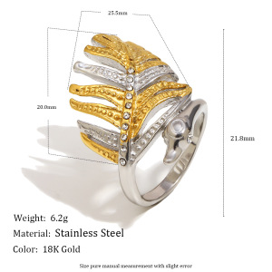 Bague Statement En Forme De Feuille, En Acier Inoxydable Doré Et Argenté, Étanche h5 Image4