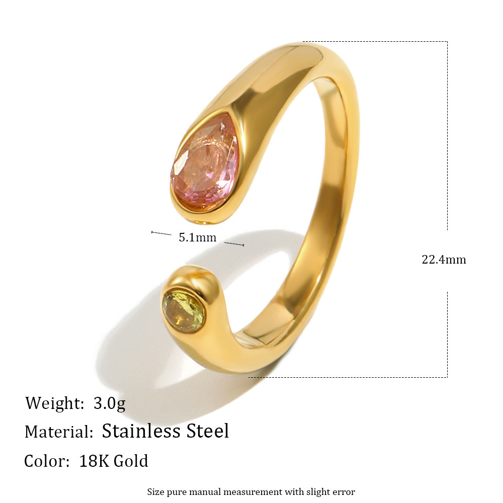 Bague Statement En Acier Inoxydable Étanche, Zircon, Forme Linéaire, Couleur Or 