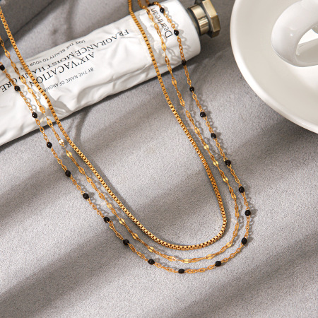 Colliers superposés pour femmes, en acier inoxydable, couleur or, étanches, de la collection Simple Series Daily Chain