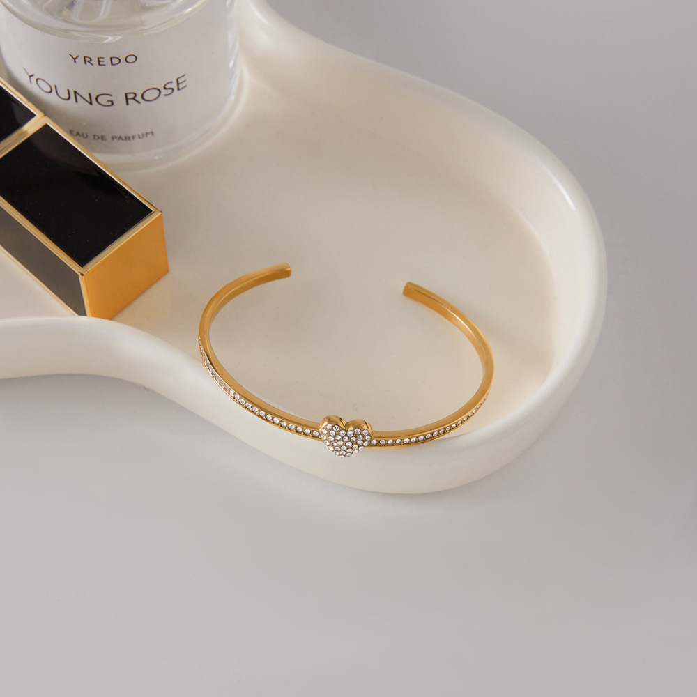 Bracelet Manchette Délicat En Acier Inoxydable Doré, Imperméable Et Anti-Ternissement, Avec Motif Cœur. Image6