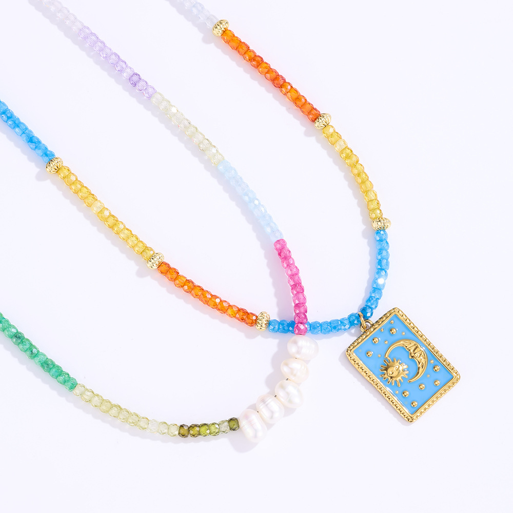 Colliers De Perles Pour Femmes, Ornés De Pierres Naturelles Colorées Et De Couleur Or Image5